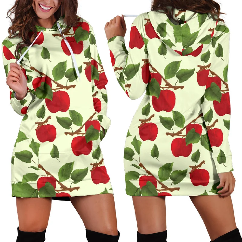 Red Apples Leaves Pattern Women'S Hoodie Dress