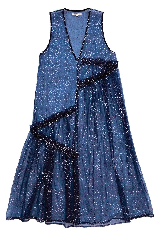 New V-Neck Dress With Ruffles Dress In Blue/silver Sequins