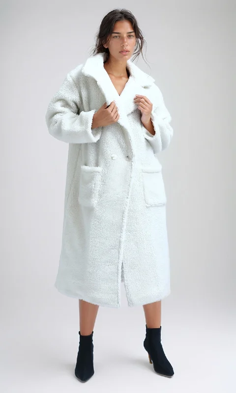 O194914 Regular Fit Faux Fur Coat - Off-White