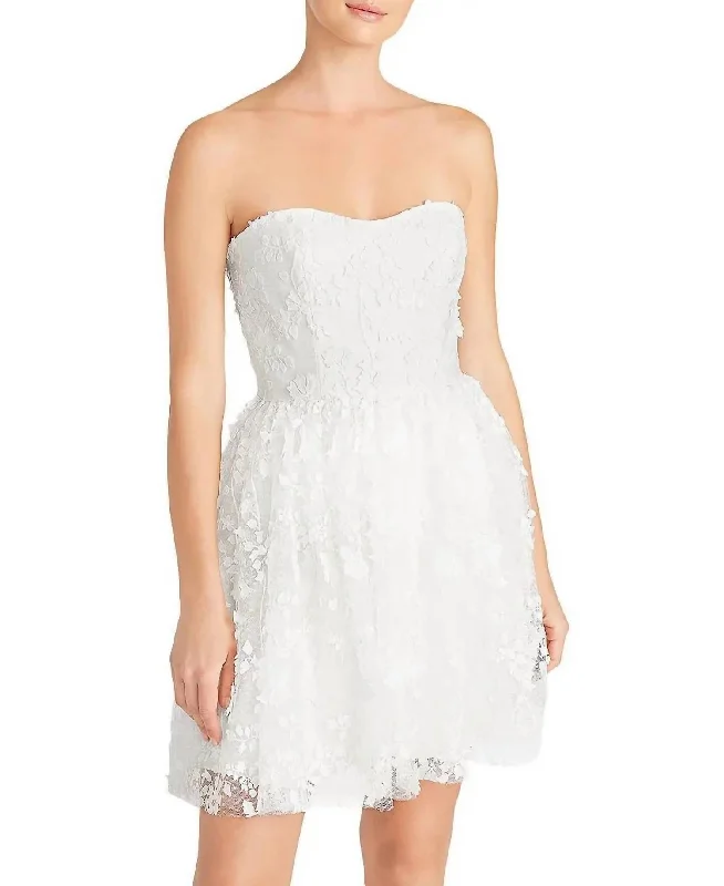 Strapless Tulle Mini Dress In Ivory