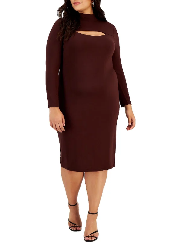 Plus Womens Cut Out Mock Turtleneck Bodycon Dress