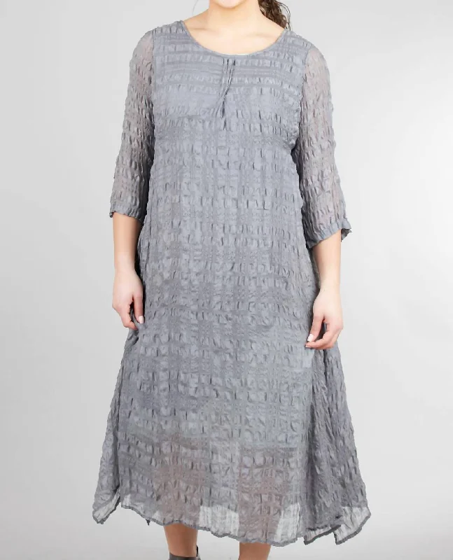 Airy Silk Pucker Sweep Dress In Slate