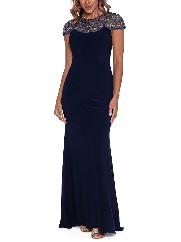 Womens Beaded Maxi Evening Dress