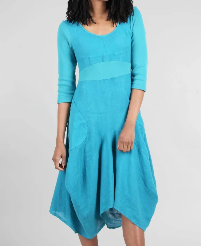 3/4-Sleeve Rib Inset Dress In Caribbean Blue