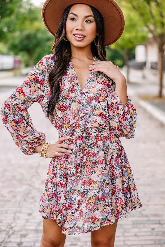 Spend Some Time Sand White Ditsy Floral Dress