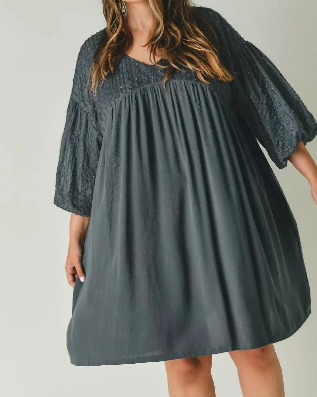 Plus V-Neck Dress In Charcoal