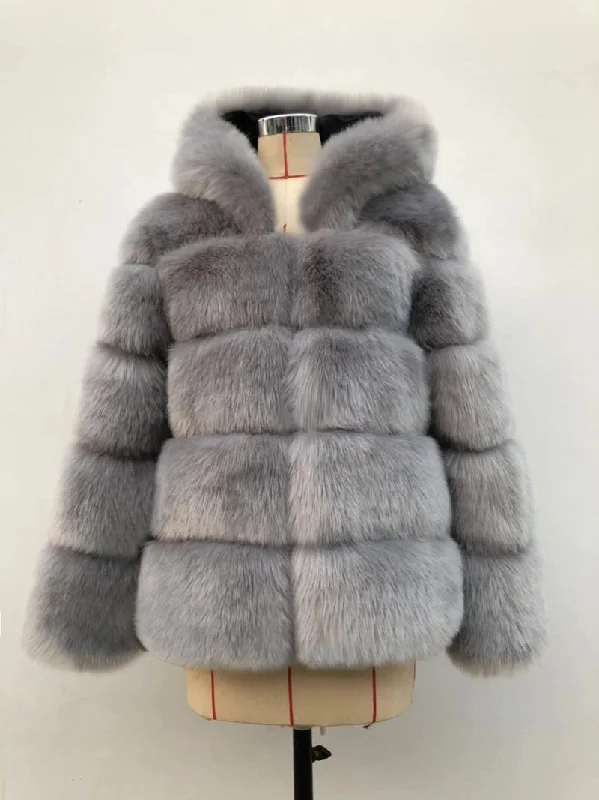 Winter Thick Warm Faux Fur Coat Women Furry Hooded Long Sleeve Faux Fur