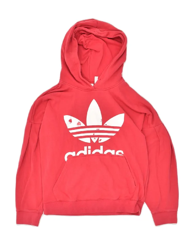 ADIDAS Womens Graphic Hoodie Jumper UK 8 Small Red Cotton