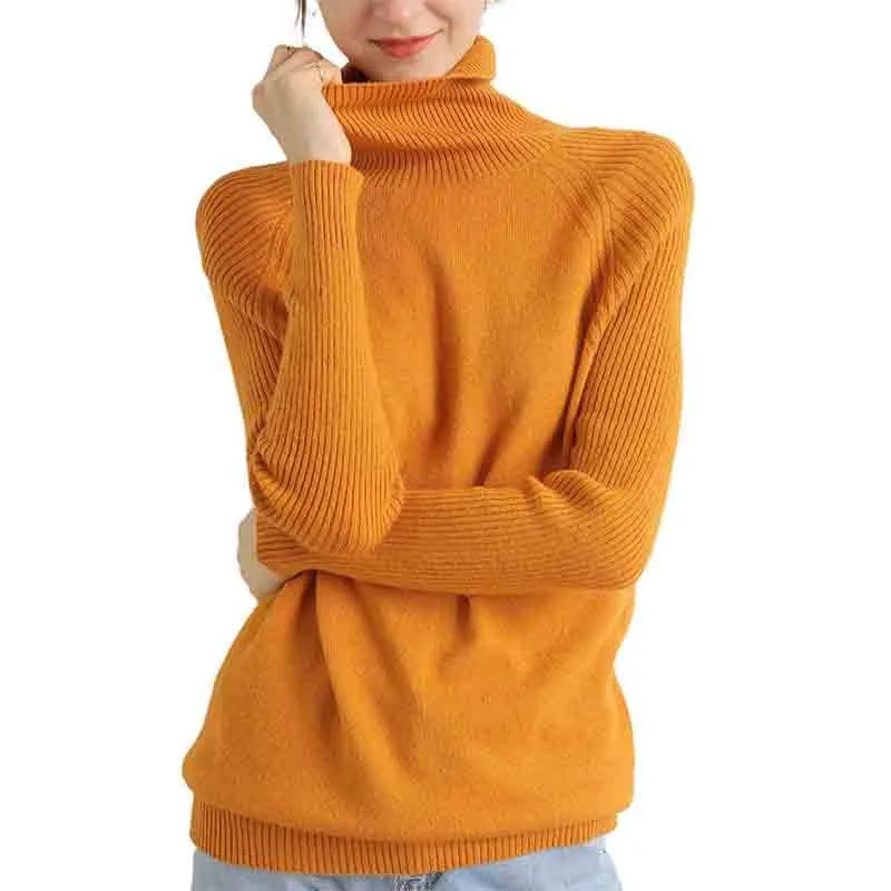 Women Turtleneck Merino Wool Cashmere Sweater Long Sleeves Autumn Winter Sweater