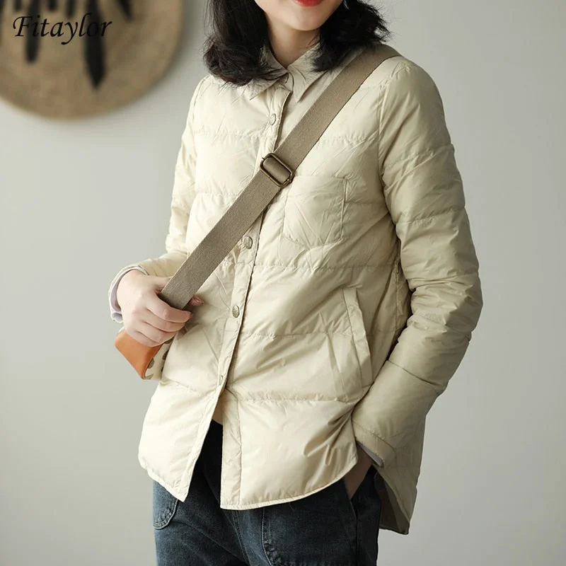 Autumn Winter Women Turn Down Collar Down Coat Ultra Light