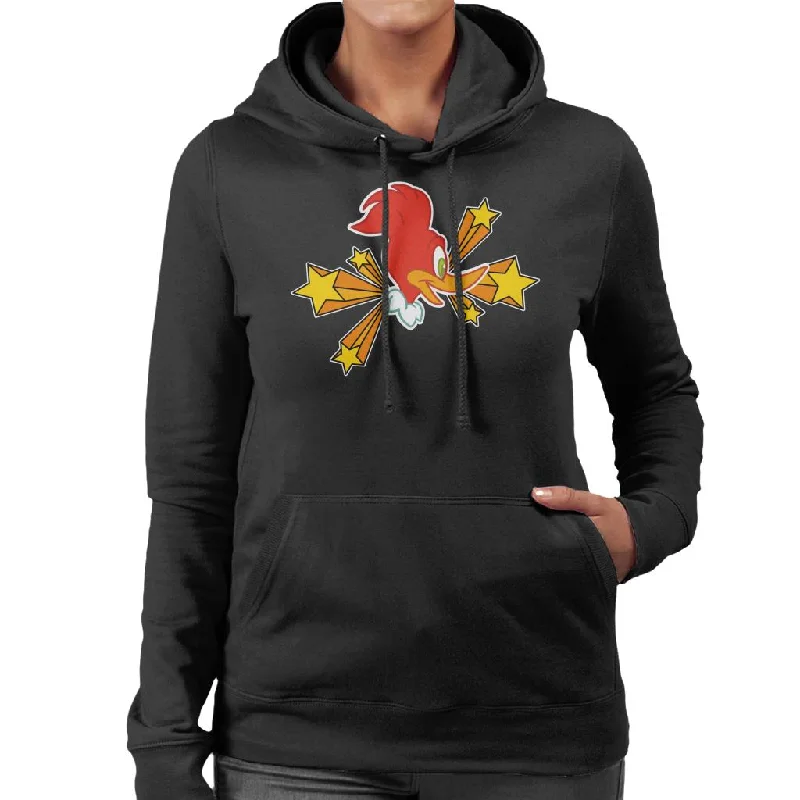 Woody Woodpecker Character Head With Stars Women's Hooded Sweatshirt