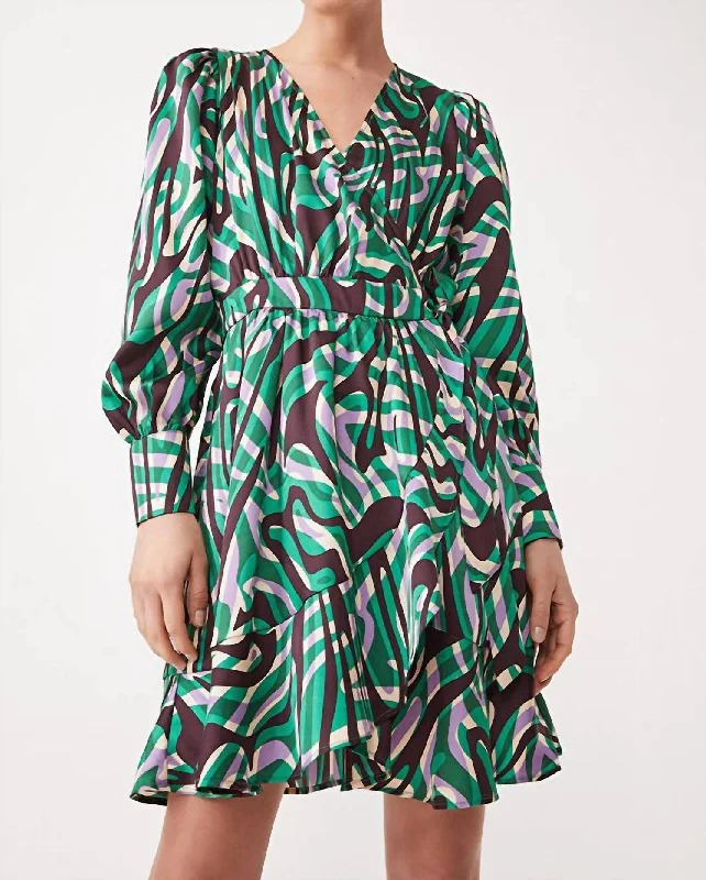 Print Wrap Dress In Green