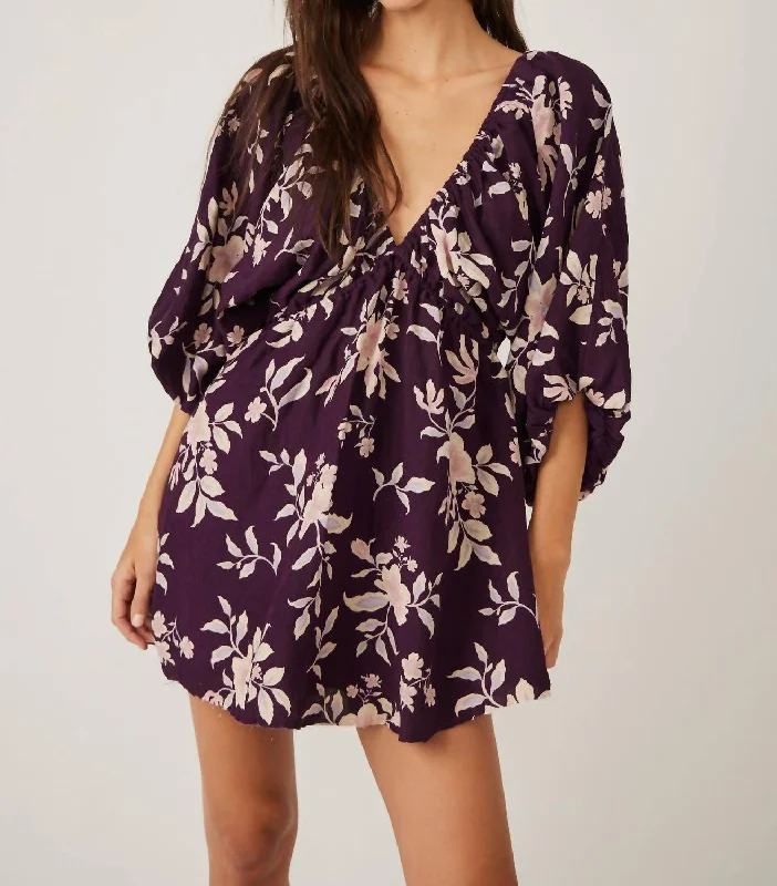 Portia Printed Mini Dress In Black Cherry Combo