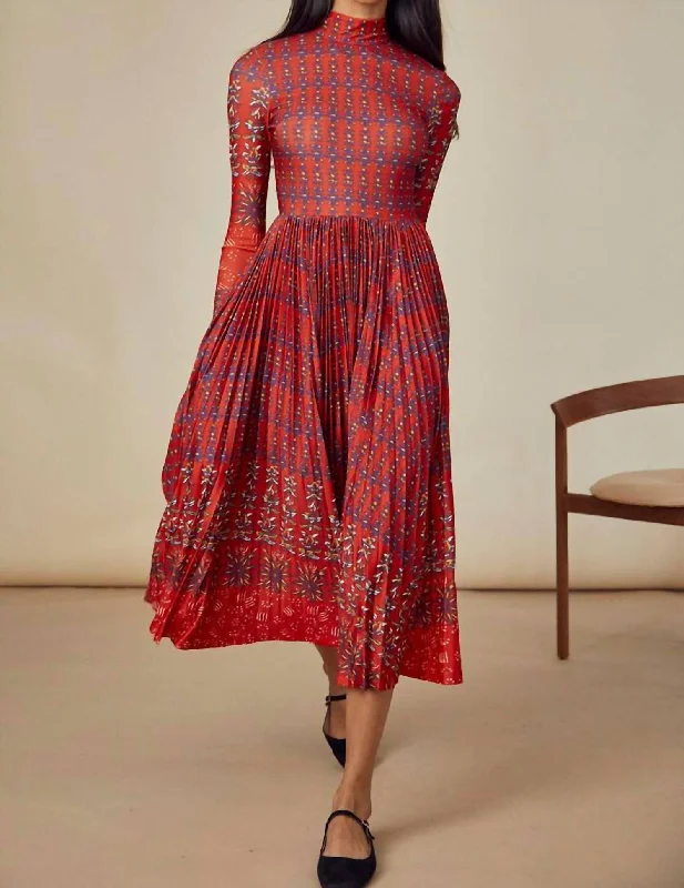 Sabine Dress In Essex Block Border Red