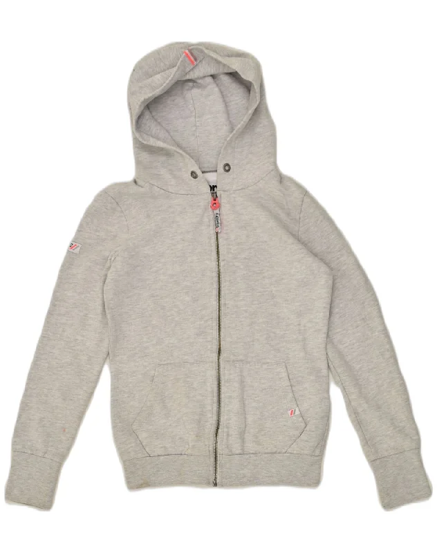 SUPERDRY Womens Zip Hoodie Sweater UK 6 XS Grey Cotton