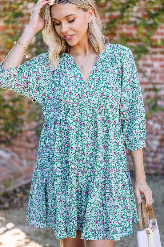 Girly Greetings Green Ditsy Floral Dress