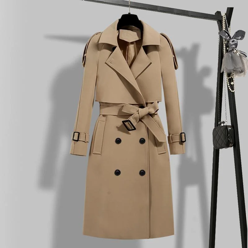 Autumn Winter Elegant Women Double Breasted Solid Trench Coat