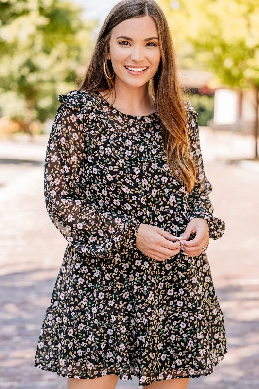 Take A Stand Black Ditsy Floral Babydoll Dress