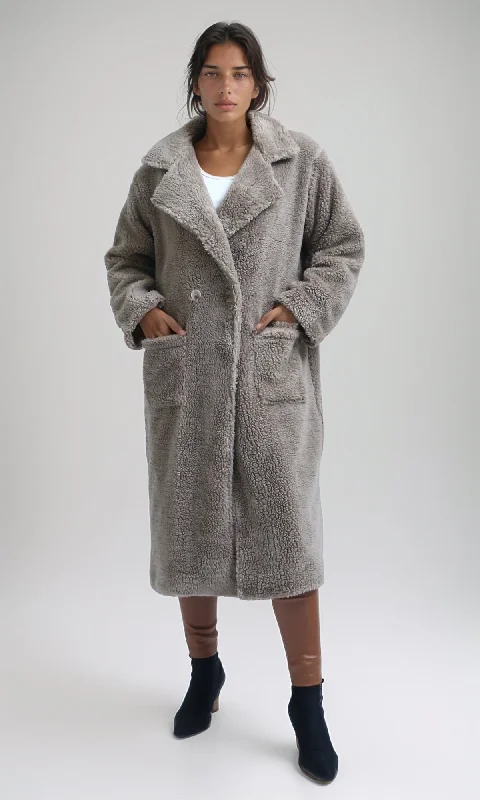 O194915 Regular Fit Faux Fur Coat - Coffee