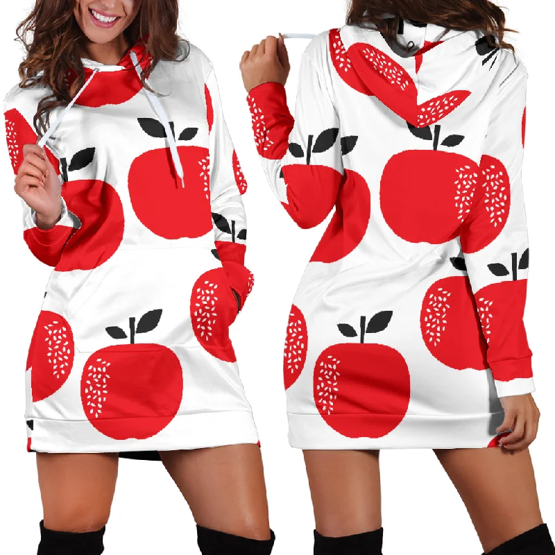 Red Apples White Background Women'S Hoodie Dress