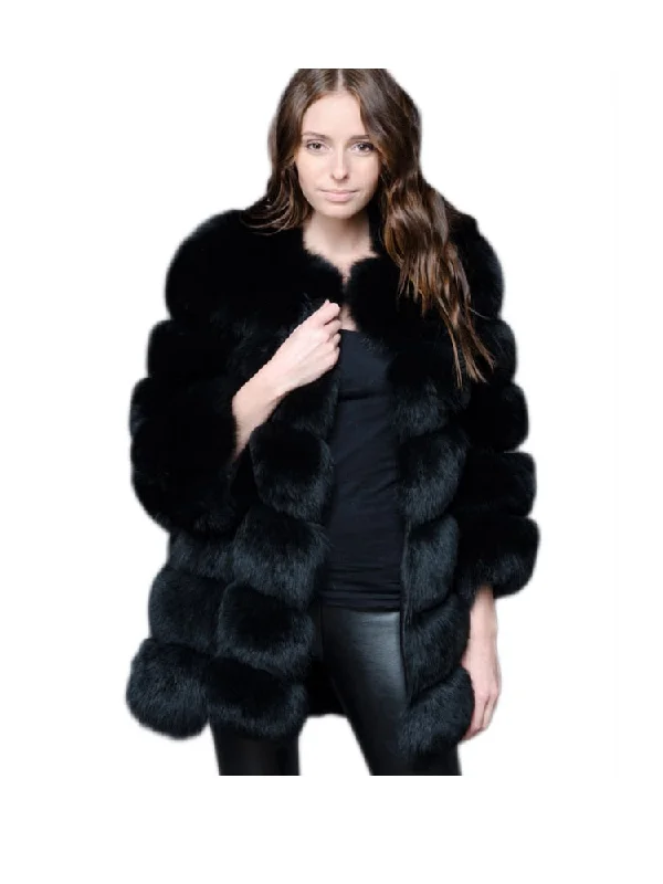 Luxury Splicing Long Fur Coat Women Thick Warm Winter