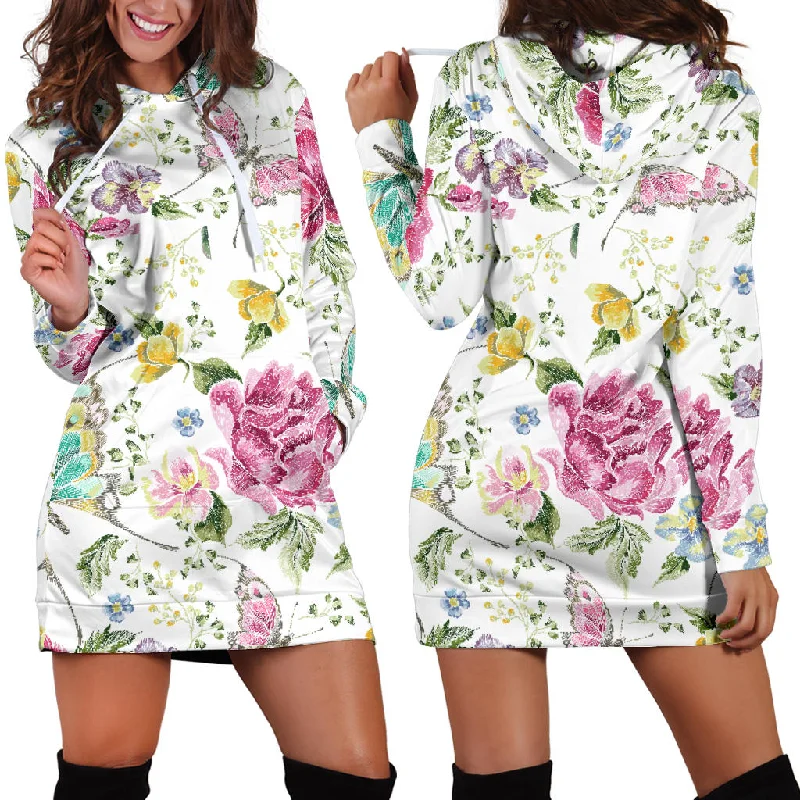 Hand Drawn Butterfly Rose Women'S Hoodie Dress