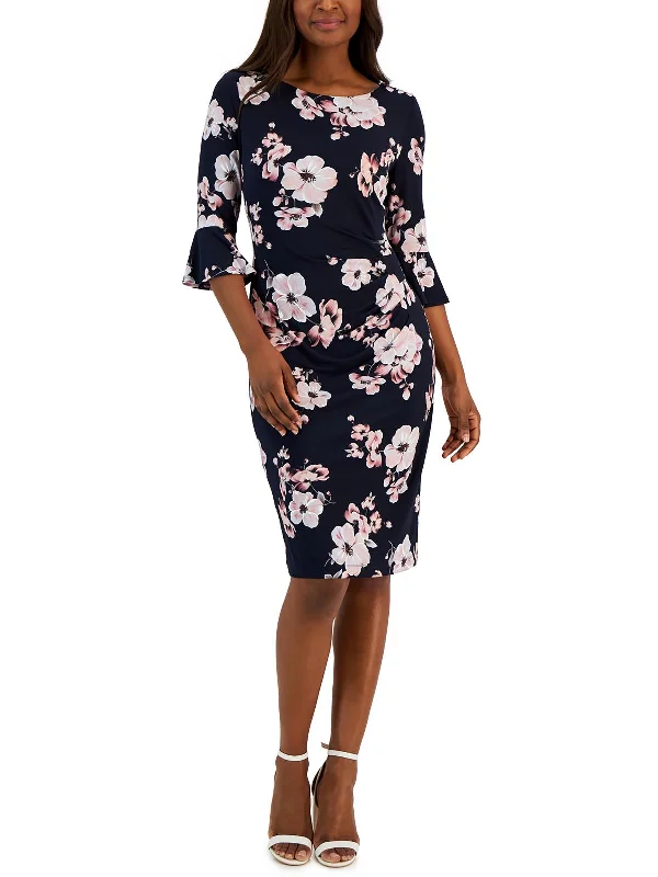 Womens Floral Gathered Sheath Dress