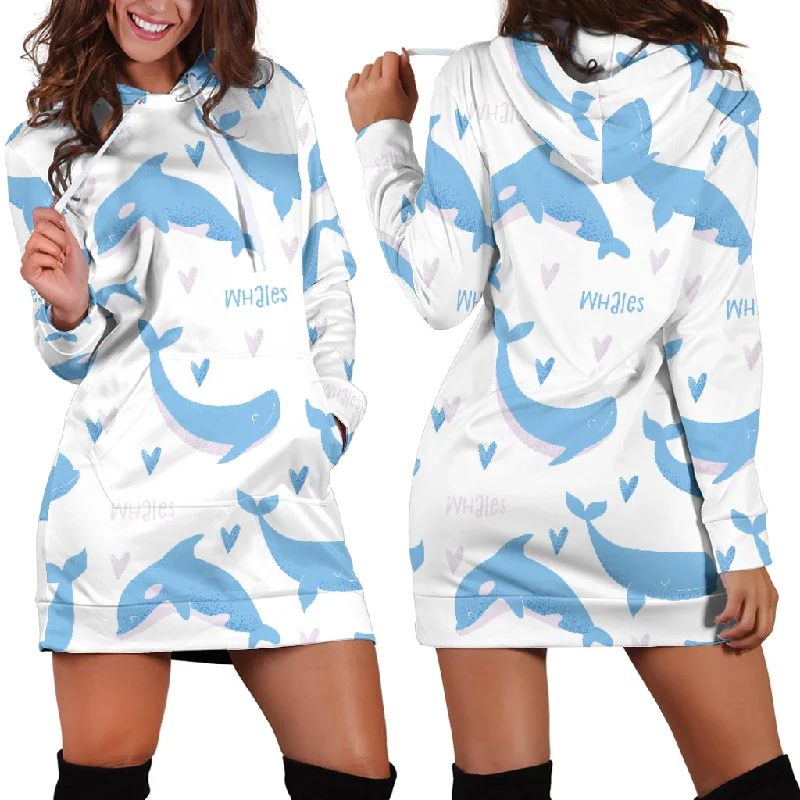 Blue Whale Pattern Women'S Hoodie Dress