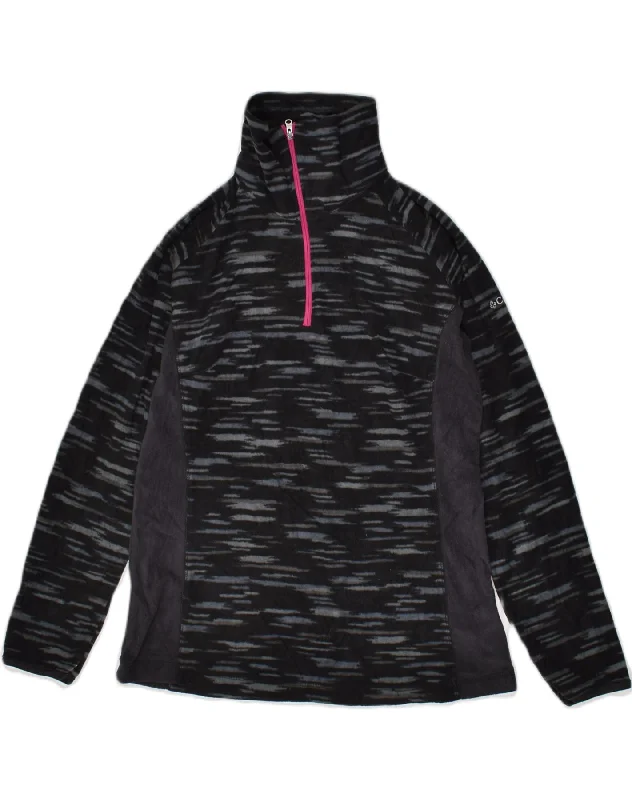 COLUMBIA Womens Zip Neck Fleece Jumper UK 16 Large Black Striped Polyester