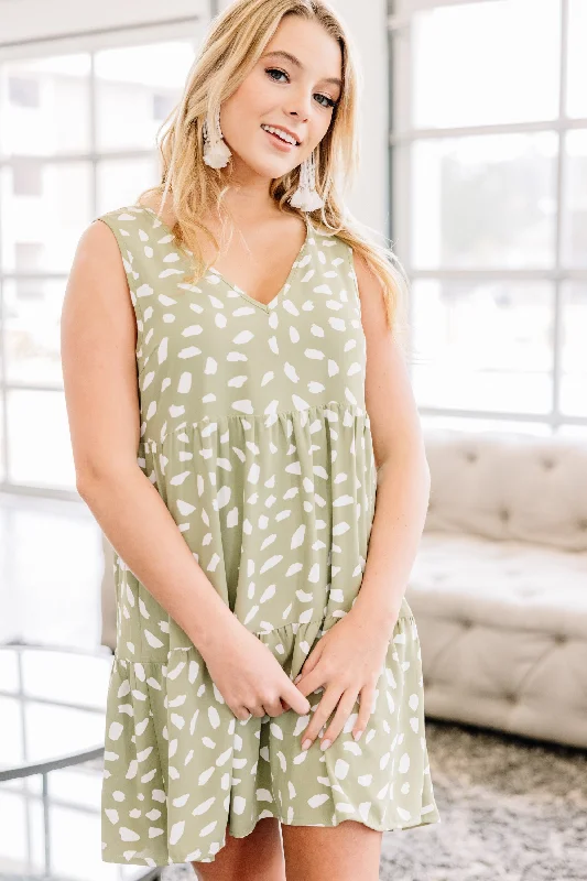 Make It Easy Sage Green Spotted Tank Dress