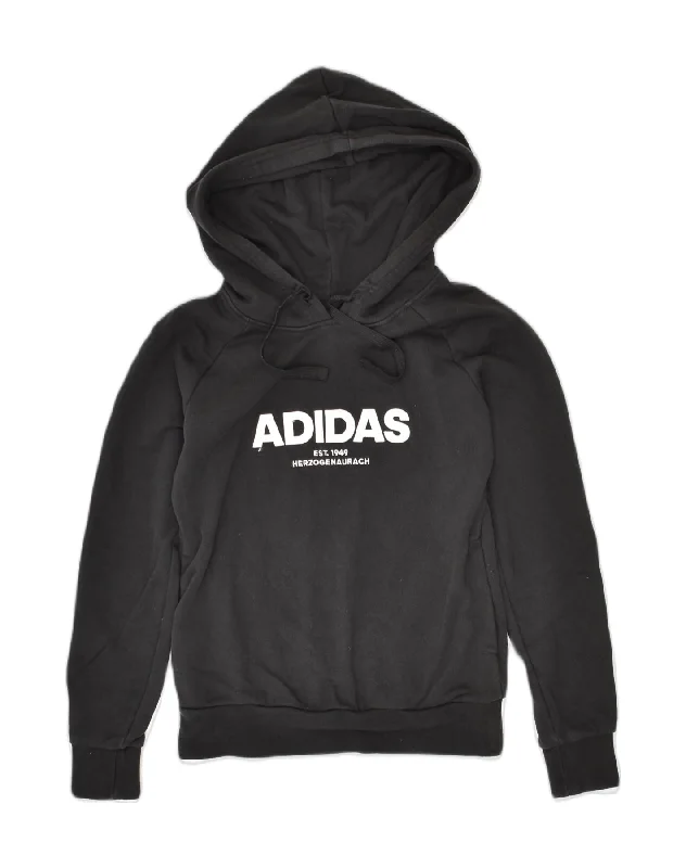 ADIDAS Womens Graphic Hoodie Jumper UK 4-6 XS Black Cotton