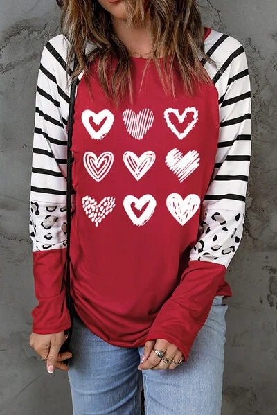 Heart Striped Ladies Raglan Sleeve T-Shirt