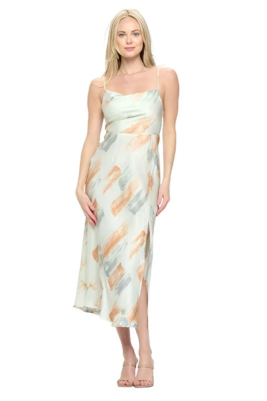 Paint Stroke Midi Slip Dress