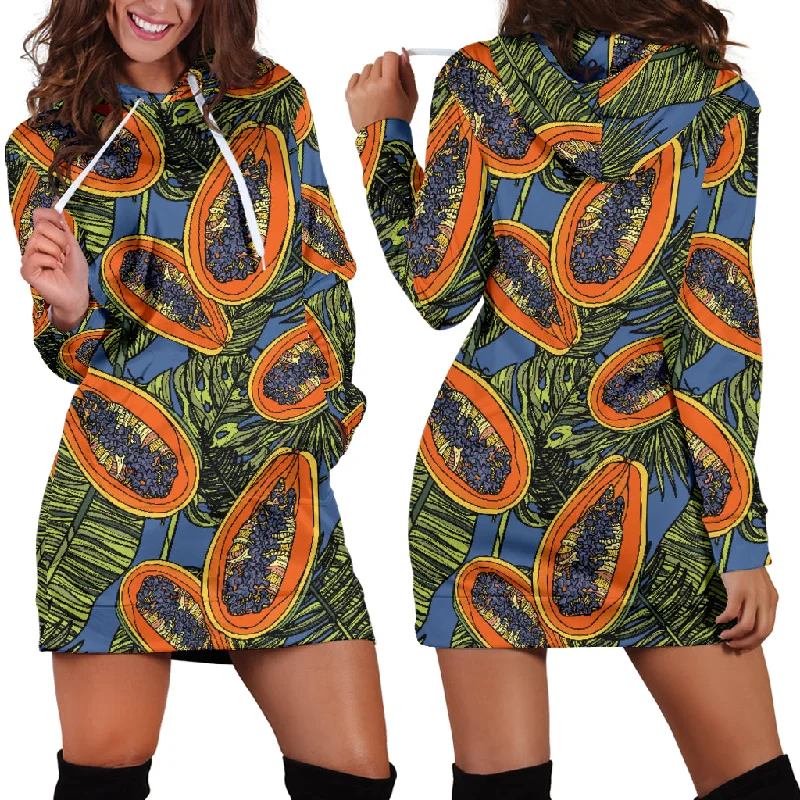 Colorful Papaya Tropical Leaves Women'S Hoodie Dress