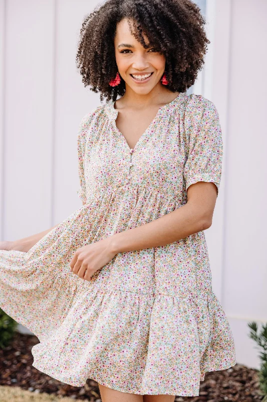 This Time White Ditsy Floral Dress