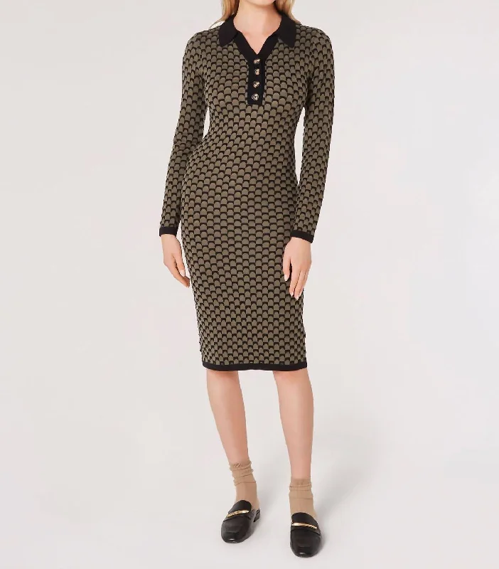 Genesis 3-Tone Knit Midi Dress In Olive