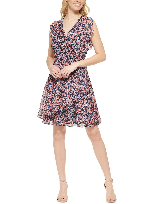 Womens Faux Wrap Floral Wrap Dress