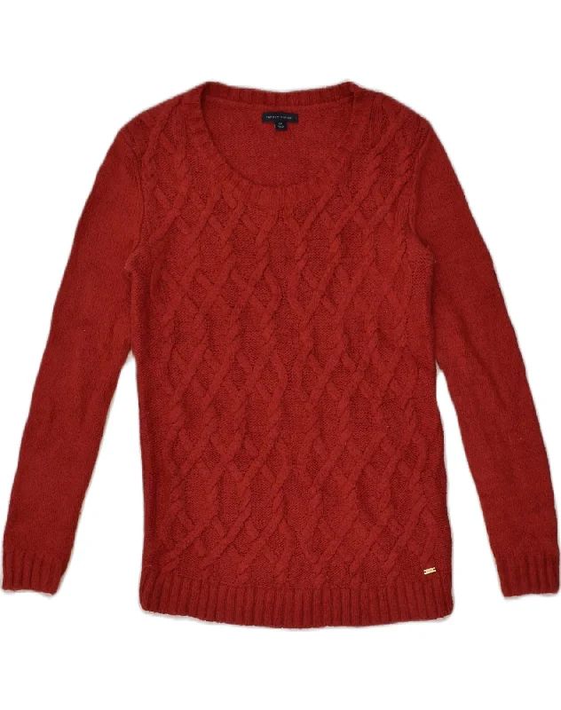 TOMMY HILFIGER Womens Crew Neck Jumper Sweater UK 8 Small Red Cotton