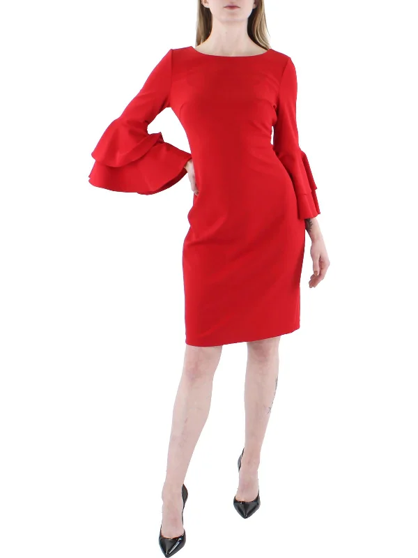 Womens Bell Sleeve Cocktail Sheath Dress