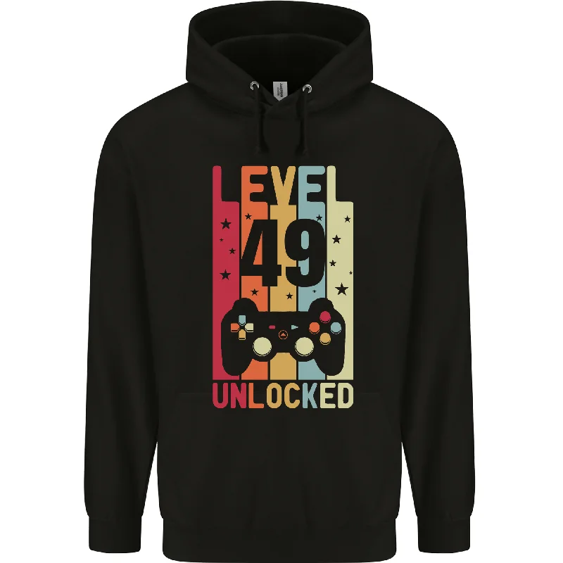 49th Birthday 49 Year Old Level Up Gaming Mens 80% Cotton Hoodie