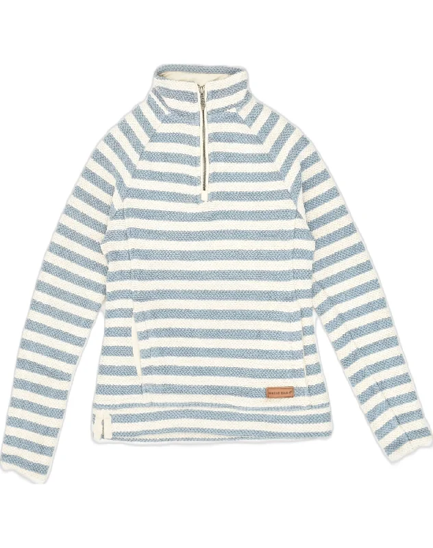 WEIRD FISH Womens Zip Neck Sweatshirt Jumper UK 8 Small Blue Striped