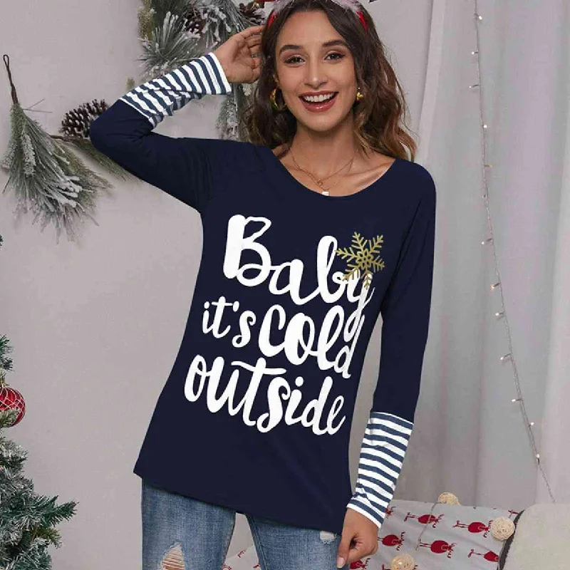 It’s Cold Outside Striped Ladies Long Sleeve Tee