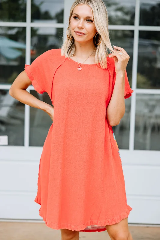 Lighten The Mood Coral Orange Floral Dress