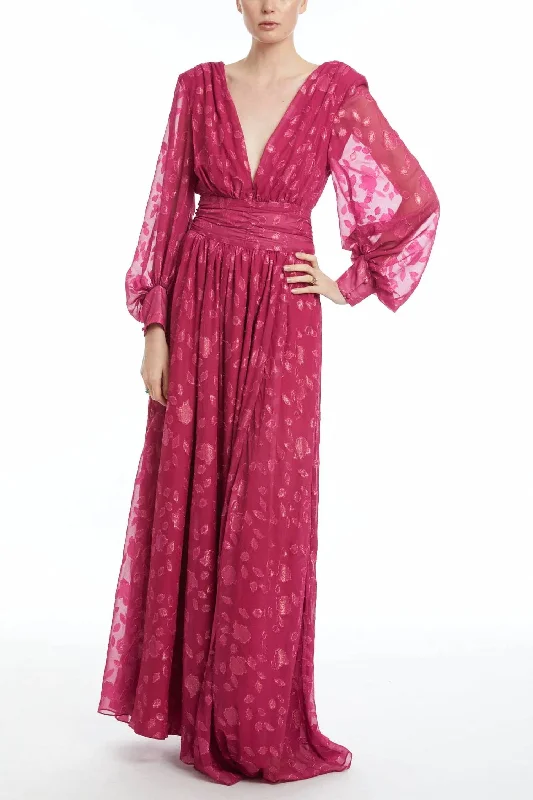 V-Neck Burnout Maxi Dress In Azalea