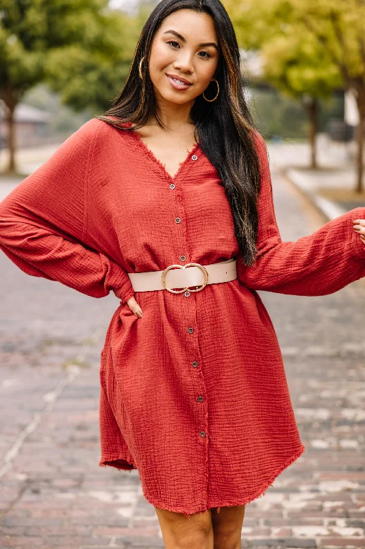 All Is Well Rust Orange Button Down Dress