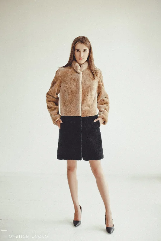 Sheered Beaver Two Colored Fur Coat