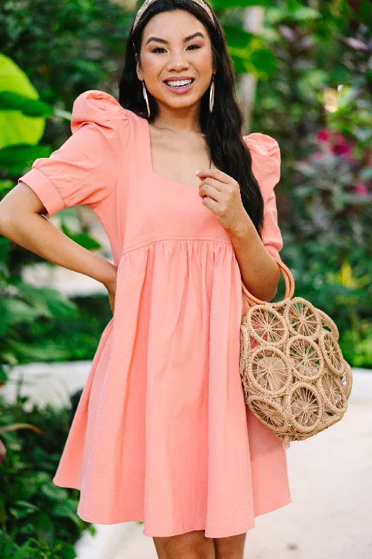 Beautiful Work Coral Orange Babydoll Dress