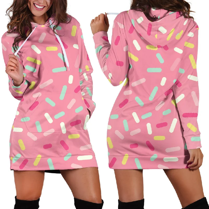 Pink Donut Glaze Candy Pattern Women'S Hoodie Dress