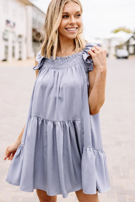 Just Like That Blue Gray Ruffled Dress