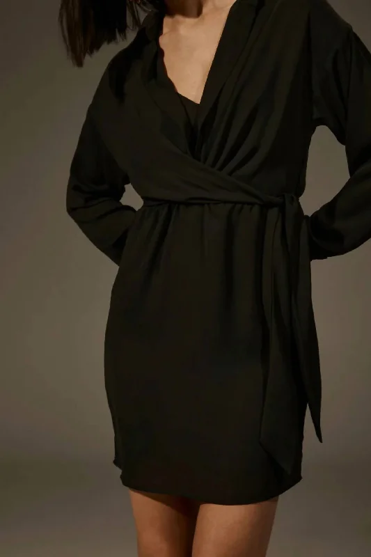 Wrap Shirt Dress In Black